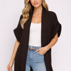 Ann Taylor Women's Chocolate Brown Open Front Knit Cardigan Short Sleeves Size M